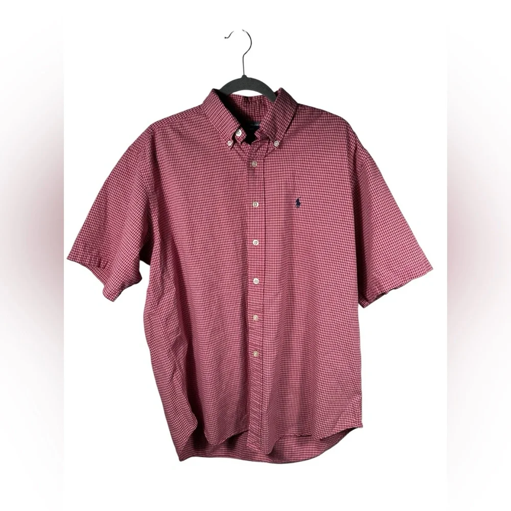 Ralph Lauren Sport Button Down Shirt Red Check‎ Plaid Short Sleeve Size L